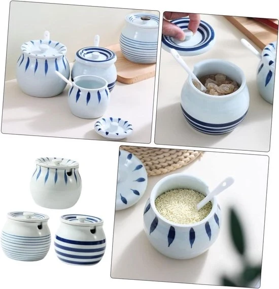 6 Set di contenitori per cibi con coperchio - Vasetti di vetro per conservazione di dolci e pepe nero - Contenitore di ceramica per prodotti