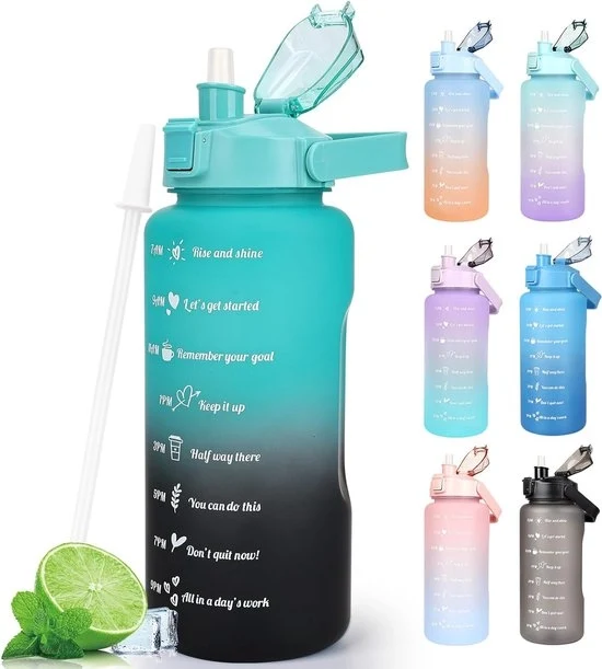 Ottimizzatore di acqua con marcatori di tempo - Fiasco di ispirazione per bere - Fiasco di plastica con manico di canna - Fiasco sportivo - Fiasco di stile per cambiare abitudini