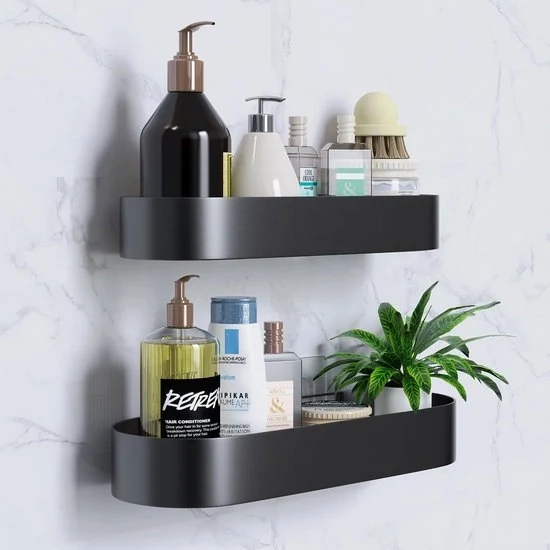 Pannello di doccia senza fori - Organizzatore - 2 pezzi - Nero - Acciaio inossidabile