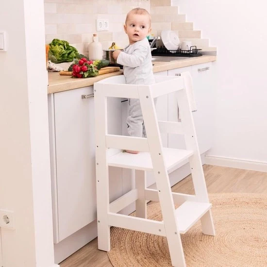 Torrino per bambini a partire da 1 anno - Montessori - certificato FSC - protezione contro cadute - vernice acqua base - bianco Torrino