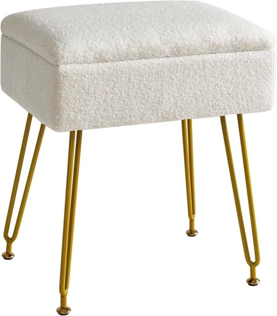 Sedia di Trucco con Ripostiglio - Sedia Multifunzionale - 1 pezzo - Bianco - Velluto - 40 x 30 x 47 cm