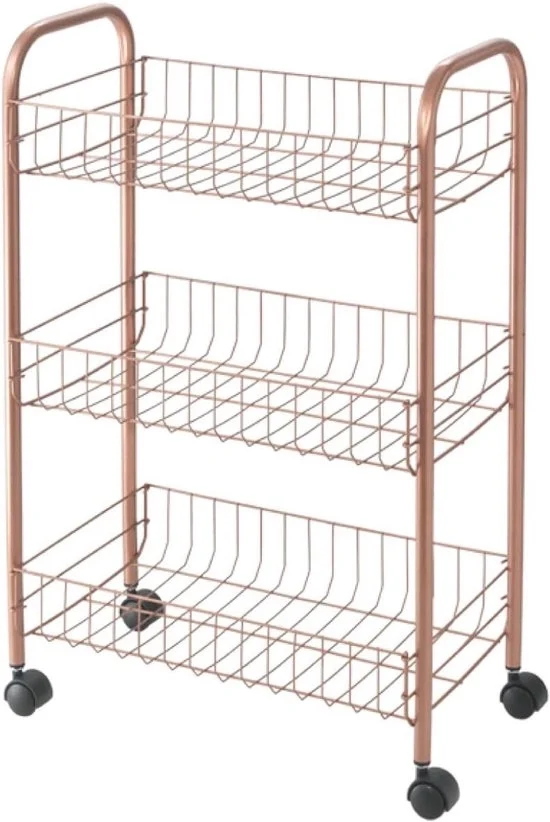 Carrello multifunzionale con ruote - 3 cassetti - colore coperchio rame - 64 x 42 x 26 cm
