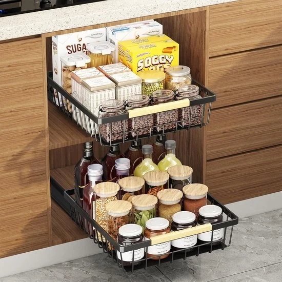 Organizzatore estensibile per armadi a muro - Per armadi cucina - Set da 2 - Nero