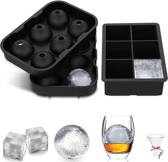 Set di congelatori in silicone a forma di cubo e di sfera, 2 pezzi, per raffreddare acqua, whisky e bevande, reutilizzabile, BPA-free.