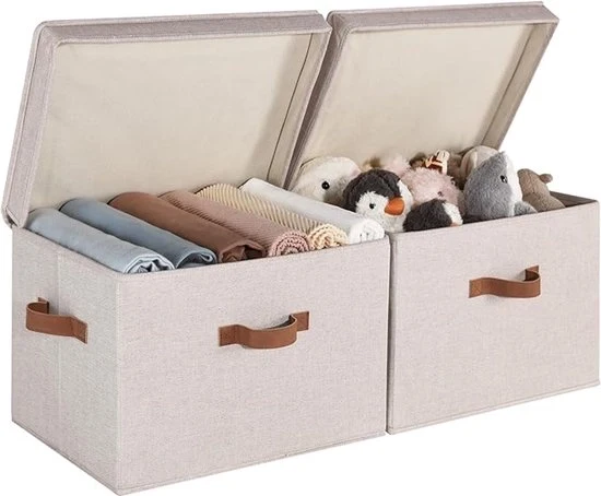 Cassetto di archiviazione 2 in 1 con coperchio - Grande tasche di stoffa con maniglie - Cassetti decorativi per armadi e mensole - Mocha