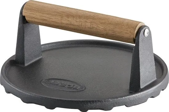 Peso per la griglia - Materiale di alta qualità in ghisa - Manico in legno - Diametro 175 cm - Garing più veloce per hamburger e bistecche smash burger