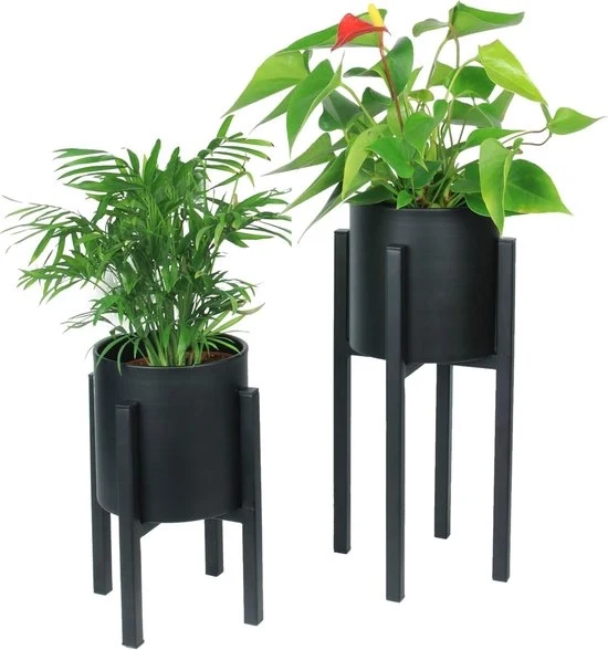 Supporto per fiori con vasi decorativi - set da 2 - nero - metallo - H 23 e 33 cm