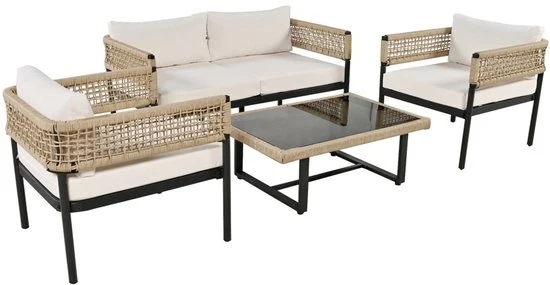 Set da Soggiorno - Articoli di Regolazione - Pannello in Vetro - 4 Pezzi - Cornice in Plastica