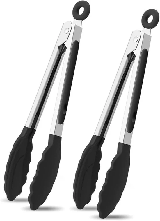 Tang per cucina in silicone - Acciaio inossidabile - Griglia professionale - 22 cm - Nero