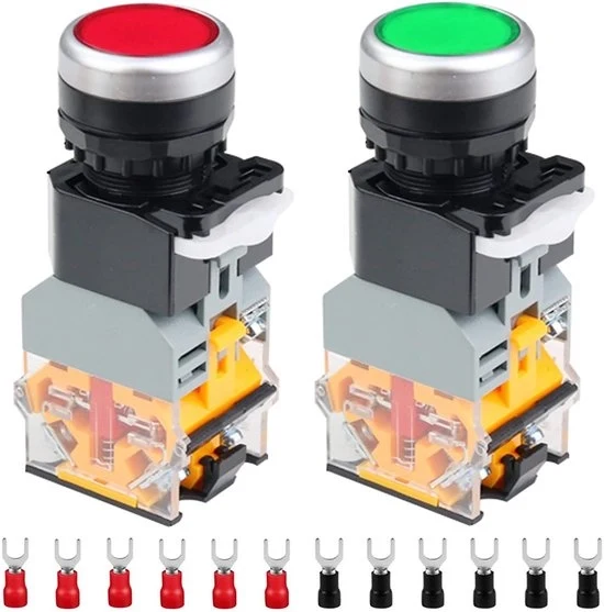 Interfaccia Momentanea di Comando a Tasto - 24V Interruttore - Indicatore LED - Rosso/Verde - Duraturo e Affidabile - Adatto per Applicazioni Elettriche