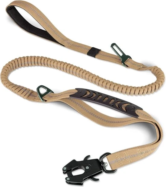 Cinturone per Cani da Lavoro - Cinturone con Assorbimento di Impatti Bungee - 2 Maniglie Spesse - Fermo Metallico - Cinturone Auto - Cinturone Antitrazione per Cani di Dimensioni Medie e Grandi