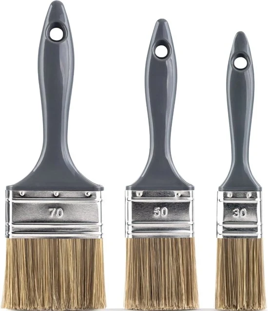 Set di pennelli a palla in plastica per vernici e smalti da 30, 50 e 70 mm con manico in plastica