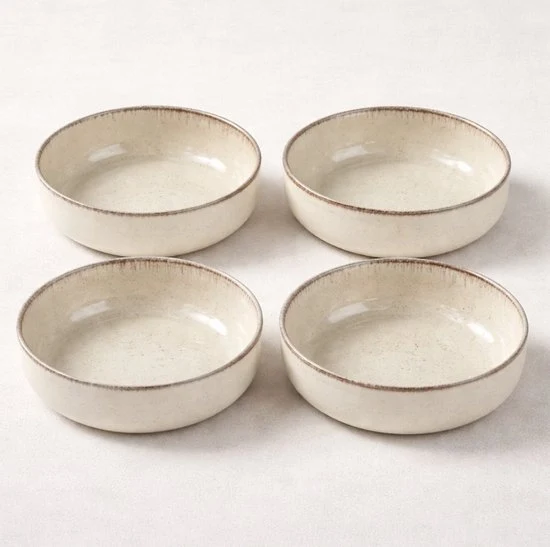 4 pezzi di ceramica beige scodella Ø15 cm – piatto minimalistico 4 cm alto – resistente al lavastoviglie – moderna scodella da servizio per colazione, spuntini e dessert