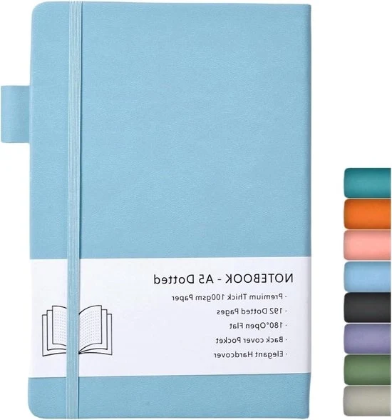 Agenda A5 con copertina rigida in pelle blu con 192 pagine