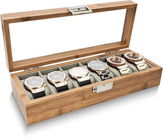 Cassa orologeria in legno con 6 fessure - Cassetto retro per conservazione - Marrone