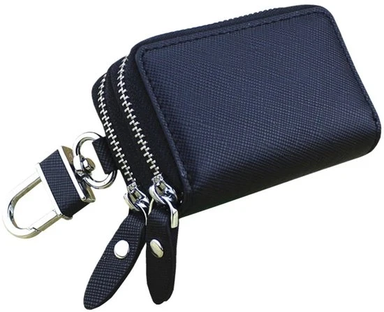 Houder per Chiave in Pelle Autentica - Unisex - Nero - Cerniera Doppia