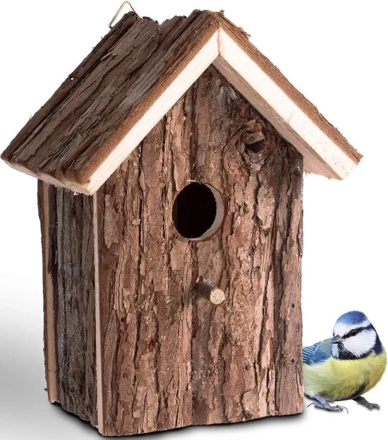 Casa per Uccelli in Legno - Riparo per Uccelli Selvatici - 1 pezzo - Materiale Naturale - 16 x 19,5 x 11,5 cm