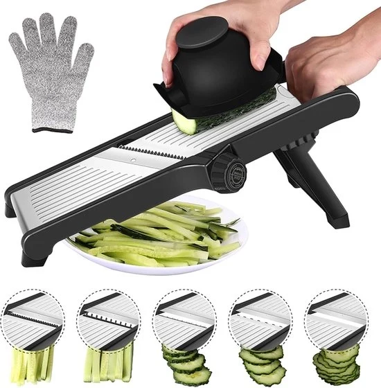 Mandolino Snidorecipe - Snidorecipe per Verdure con Lama Flessibile in Acciaio Inossidabile per Fette Spesse - Snidorecipe Manuale con Guanti di Sicurezza