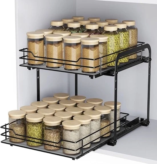 Kruidenrek estensibile a 2 livelli per organizzare la cucina, cassetto organizzatore per erbe e lavello, dimensioni 26,4 x 23,2 x 23 cm