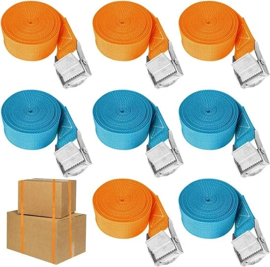Cinture di trasporto con grilletto 1 m x 25 mm - cinghie di trazione pesanti - arancione e blu - cinture di carico regolabili - chiusura a goccia - motocicletta - bicicletta - carico - autocarro - bagaglio Cinture di trasporto con grilletto