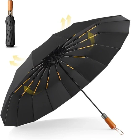 Paraplu XXL stormbestendig con manico in legno - nero per 2 persone