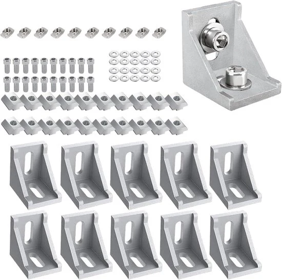 10 pezzi di angoli di profilo in alluminio 30 x 30 connettori di angolo con viti a goccia guaina di smontaggio T-bussole per supporto di profilo profilo a dente profilo di montaggio