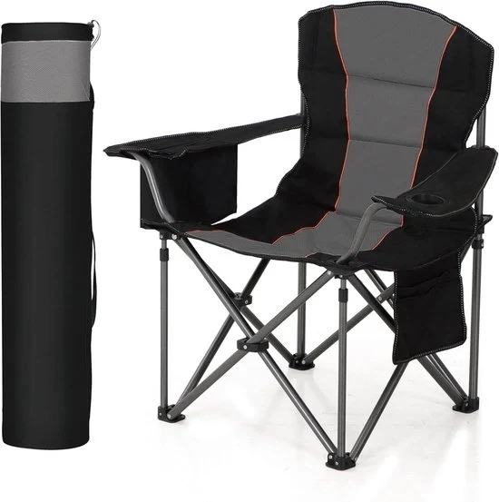 Sedile da campeggio pieghevole con supporto per bicchiere e sottopiano raffreddante - 204 kg portatile e extra grande - sedile da spiaggia pieghevole nero