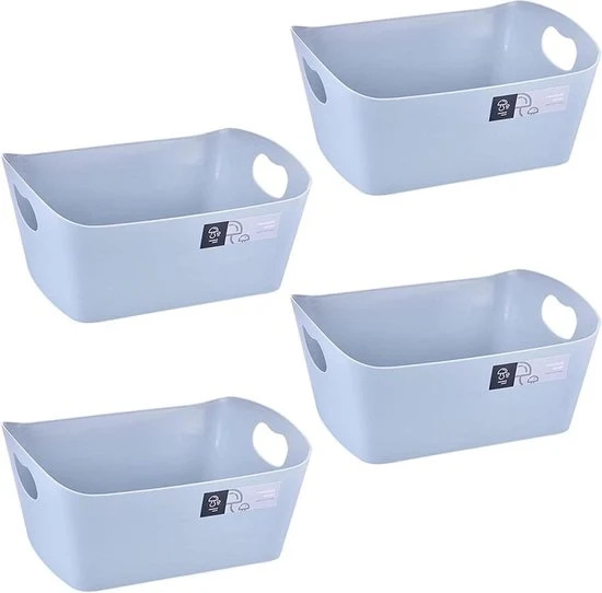 Set di 4 contenitori di plastica per la conservazione piccoli, organizzatore per ufficio, casa, cucina, 23 x 14 x 12,5 cm, azzurro