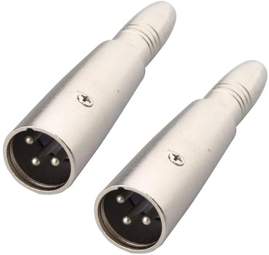 2 pezzi di Convertitore XLR 3 Pin maschile a 1/4" 6,35mm femminile jack socket stereo audio per microfono con connettore metallico argento.