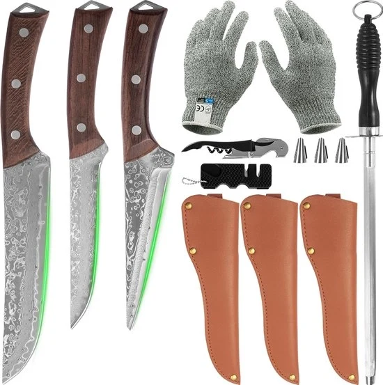 Set per taglieri da carne in acciaio inossidabile - 3 pezzi - Alto contenuto di carbonio
