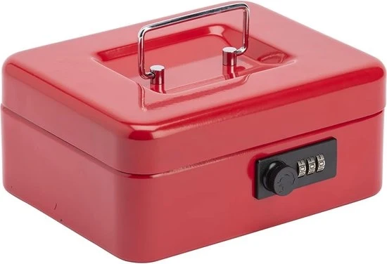 Cassetta per denaro - Chiusura a cifra - Rosso - 20 cm - Maniglia metallica - 9x20x16 cm - Con contenitore per denaro
