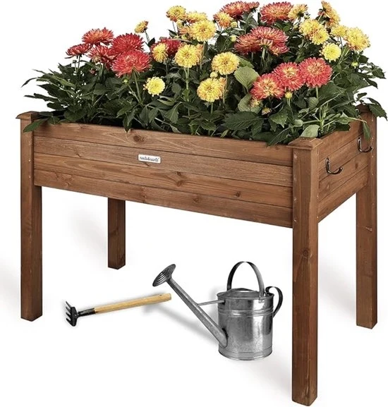 Pianta in legno alta con tessuto per terra per giardino balcone e terrazzo cassetto per erbe in legno scuro