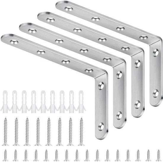 Set di sosteggi angolari robusti - 4 pezzi - acciaio inossidabile - 125 mm x 75 mm