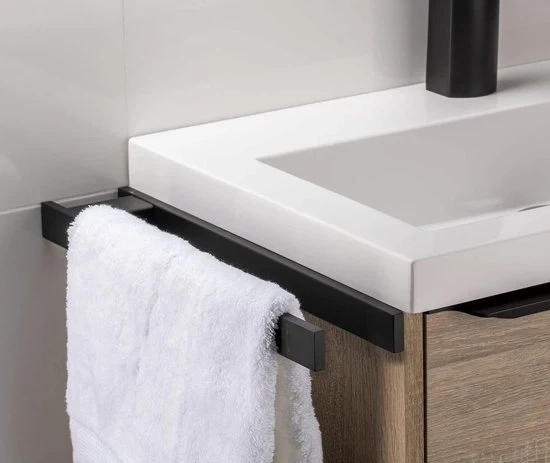 Rack per Asciugamani Nero 40CM - Rack per Asciugamani Bagno Autoadesivo per Asciugamani