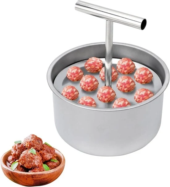Formatrice a forma di polpettone in acciaio inox – 12 fori – Pressa antiaderente manuale – Per polpette di carne e gamberetti – L