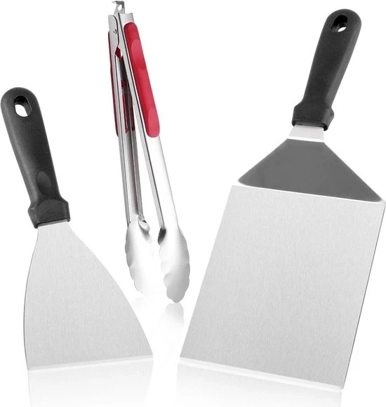 Set di spatole da griglia in acciaio inossidabile a 3 pezzi - set di hamburger - spatola da griglia grande - spatola da cucina - spatola da hamburger con manico - Smash Burger - Teppanyaki - barbecue - steak - pizza attrezzo da barbecue