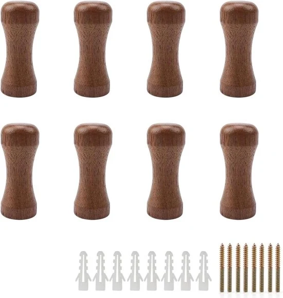 Set di chiodi a muro da 8 con legno di noce ad alto carico di sollevamento - Supporto per asciugamani con viti per bagno, soggiorno, camera da letto