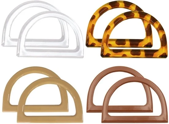 Set di maniglie a forma di D - 4 colori - 8 pezzi - plastica - 12,2 x 8,5 cm