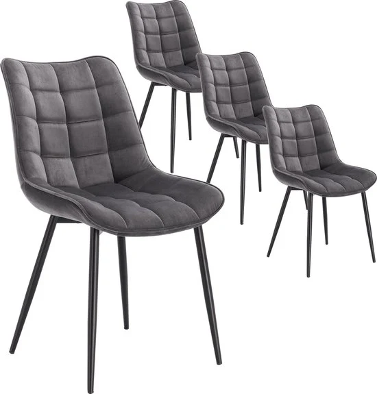 Set di sedie da pranzo da 4 pezzi - Sedie da pranzo - 4 pezzi - Set di sedie da 4 - Moderno - Sedie - Grigio scuro - Velluto