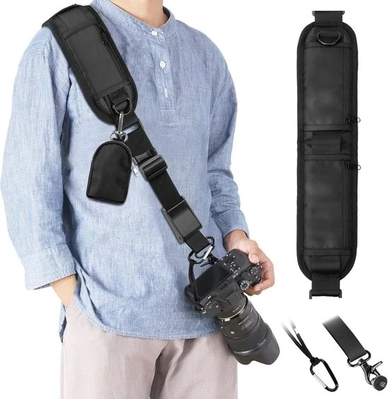 Cinturone di regolazione per macchina fotografica - Cinturino antiscivolo con spalline - 1 pezzo - nero - nylon