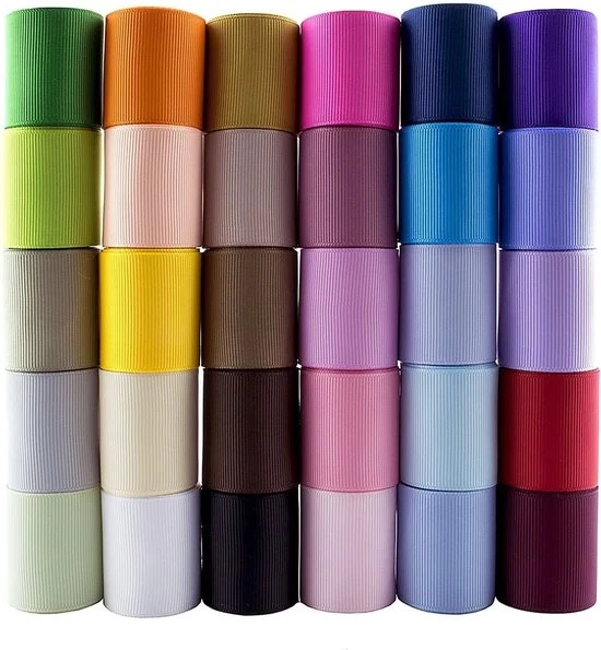 Set di 60 Yards di Grosgrain Lint - 30 Colori - 3,8 cm - Poliestere - Ideale per il Ricamo e la Sartoria