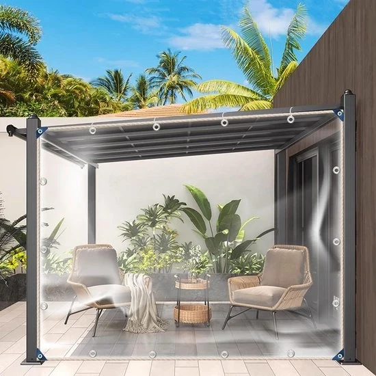Danno trasparente, 2,4 x 3 m, con occhielli, 0,3 mm, PVC, impermeabile, protezione da pioggia, copertura trasparente per padiglione, balcone, giardini, serra, tetto, recinzione per cani, 2,4 x 3 m