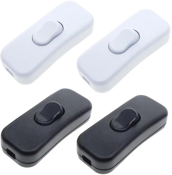 Quattro interruttori a tasto per cavi 230 V interruttori a cavo adatti per cavi a 2 e 3 conduttori e piccoli apparecchi o lampade interruttori a tasto bianco + nero