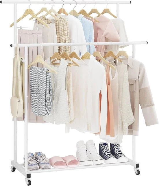 Kledingrek a doppia barra - Organizzatore di abbigliamento portatile - Bianco