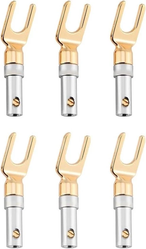 6 pezzi Connector a 45 Gradi in rame per cavo di altoparlante DIY cavo di altoparlante connettore a forcella (se non presente il modello o codice del prodotto, non sono stato in grado di riconoscerlo, se presente, potrei aggiungerlo)