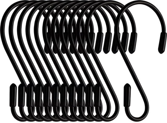 S-haak con coppe in gomma - set da 12 - nero - metallo - 8 cm
