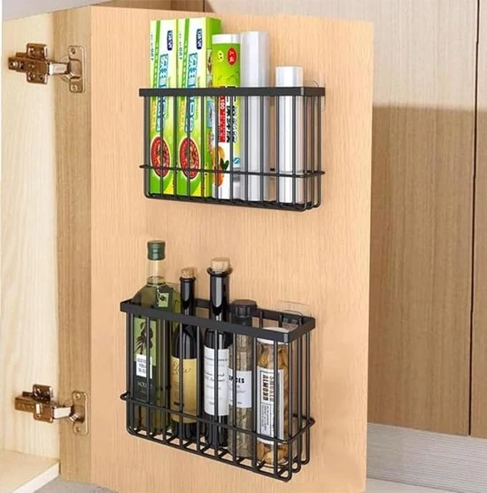 Set di 2 Scatole Adesive per la Risorsa - Organizzatore da Appendere per Cucina, Bagno e Frigorifero - Scatole di Risorsa