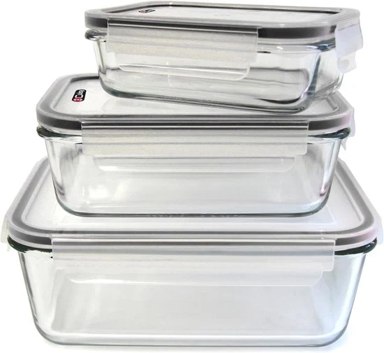 Set di Contenitori in Vetro 3-Delosi con Coperchio Aria-Tight – Scatola per Cucina & Contenitori per Meal Prep – Resistenti a Microonde, Forno, Congelatore & Lavastoviglie – 22 x 17 x 9 cm