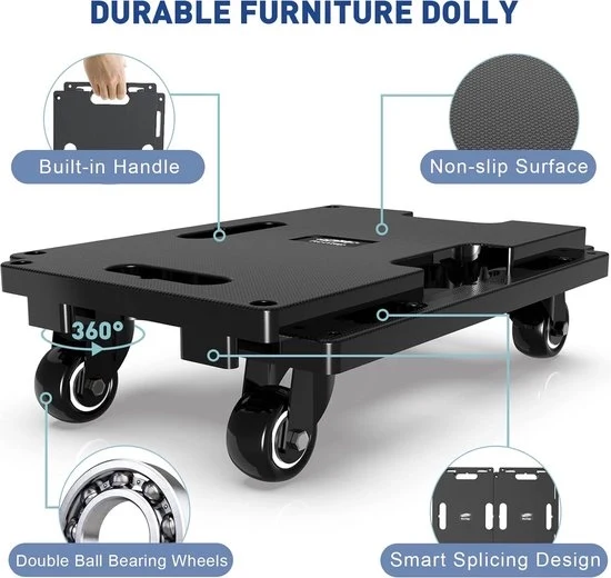 Rolling dolly per trasporto mobili pesanti - Piastra rigida con 4 ruote ammortizzate e cinghie di sostegno - Massimo 200kg