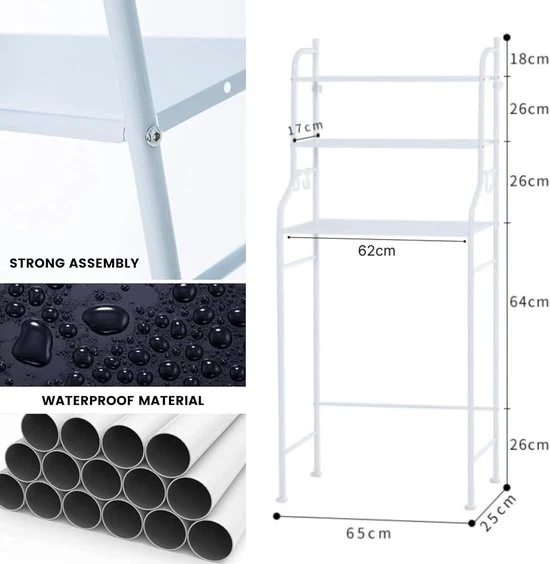 Sistema di stoccaggio per lavatrice con 3 livelli - Organizzatore acqua-tight con gambe regolabili in altezza